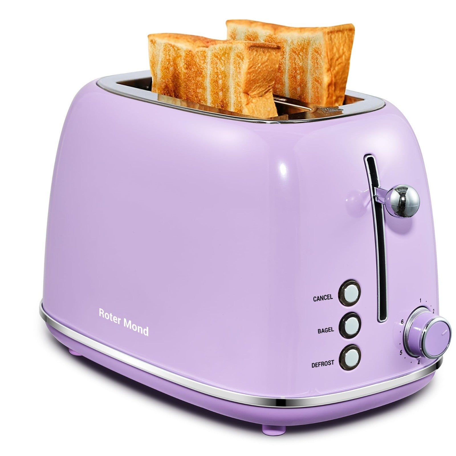Retro Stainless Steel 2 Slice Toaster with Bagel, Cancel, Defrost, 6 Shade Setti1