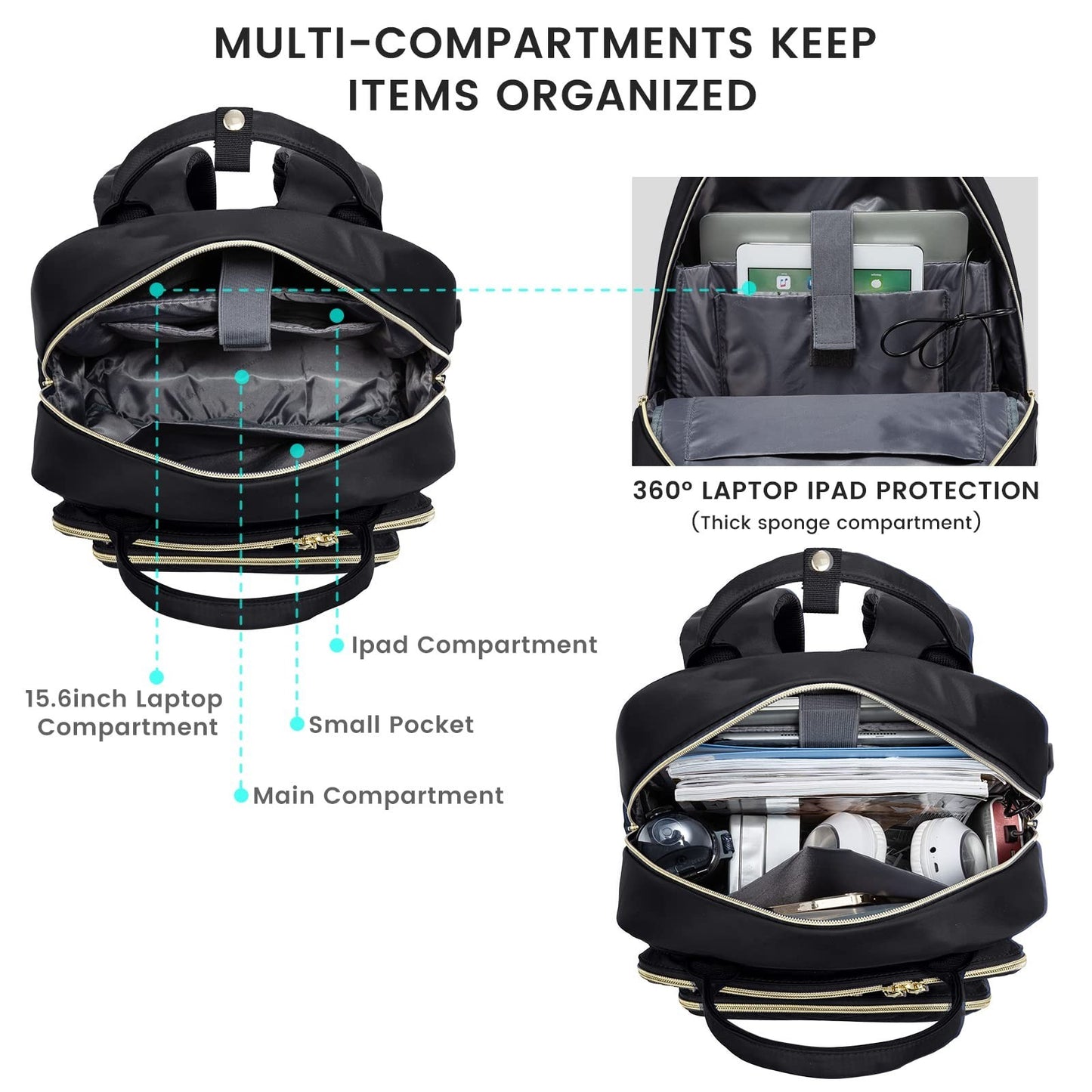 Stylish 15.6" Laptop Backpack for Women, Waterproof Travel Bag with USB Port, Bl7