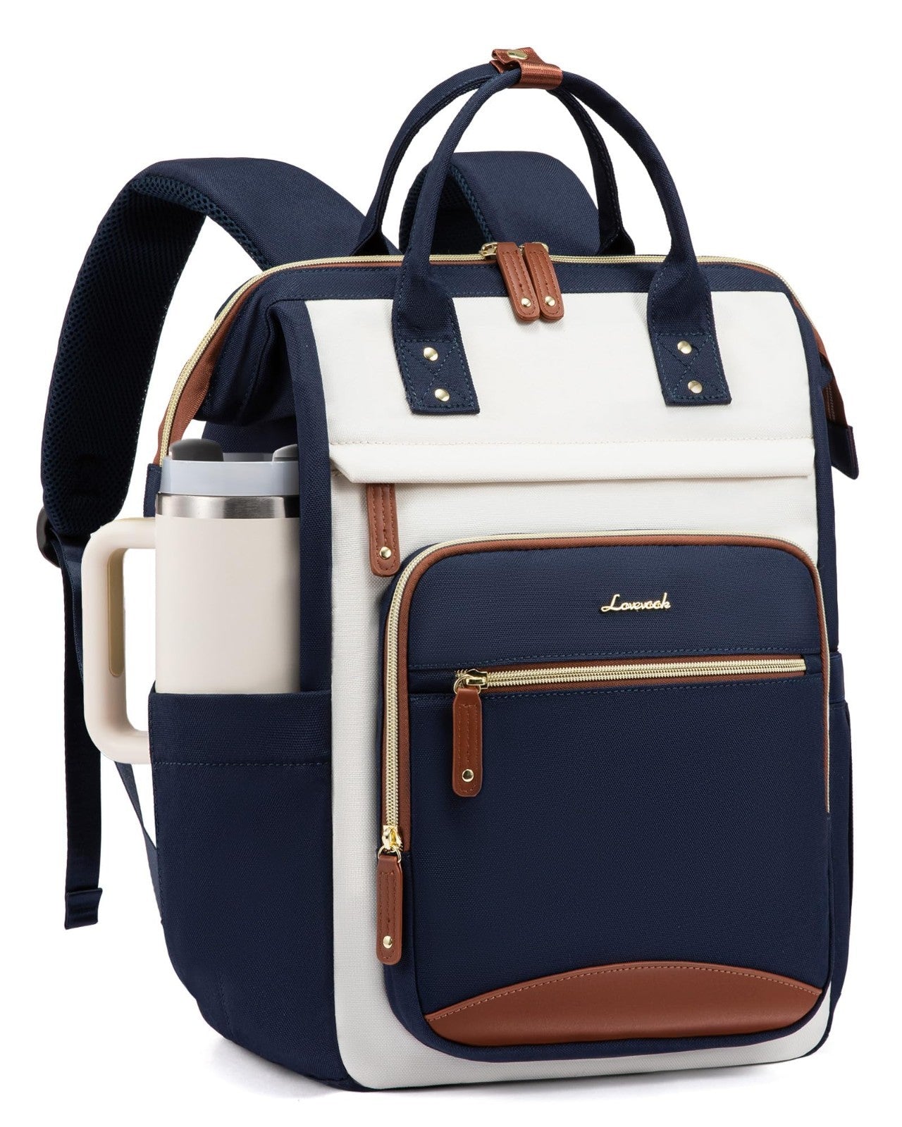 Stylish Women's Laptop Backpack, 15.6" Waterproof Work Bag, Large Capacity, Cup1