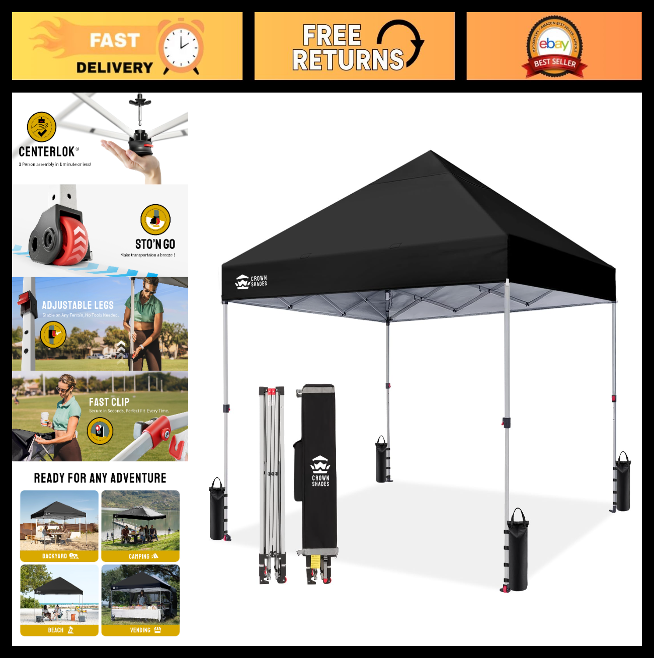 8x8 Pop Up Canopy Tent   One Push Setup, Easy Outdoor Sun Shade for Events, Part0