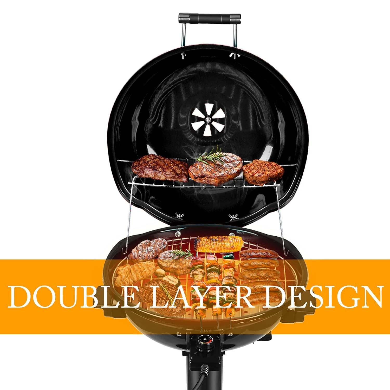 1600W Electric BBQ Grill - 15-Serving Indoor/Outdoor Portable Grill, Double Laye4
