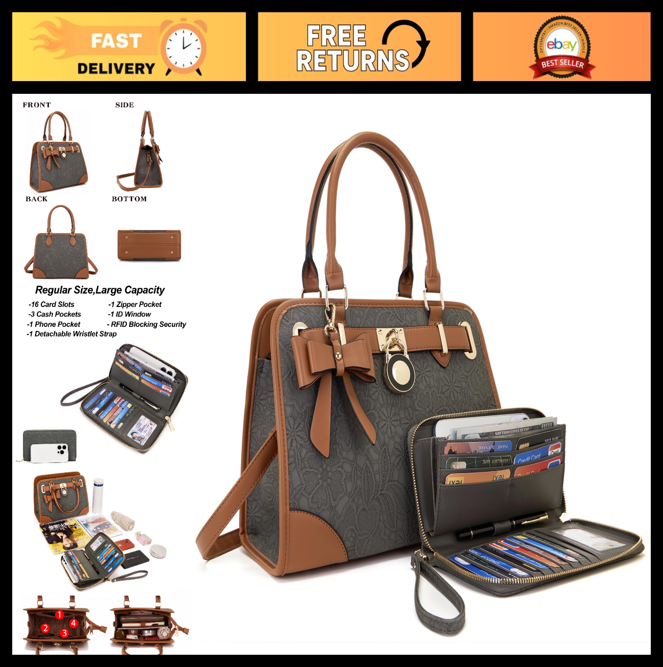 Versatile Women's Handbag - Stylish Tote, Satchel & Shoulder Purse Wallet0