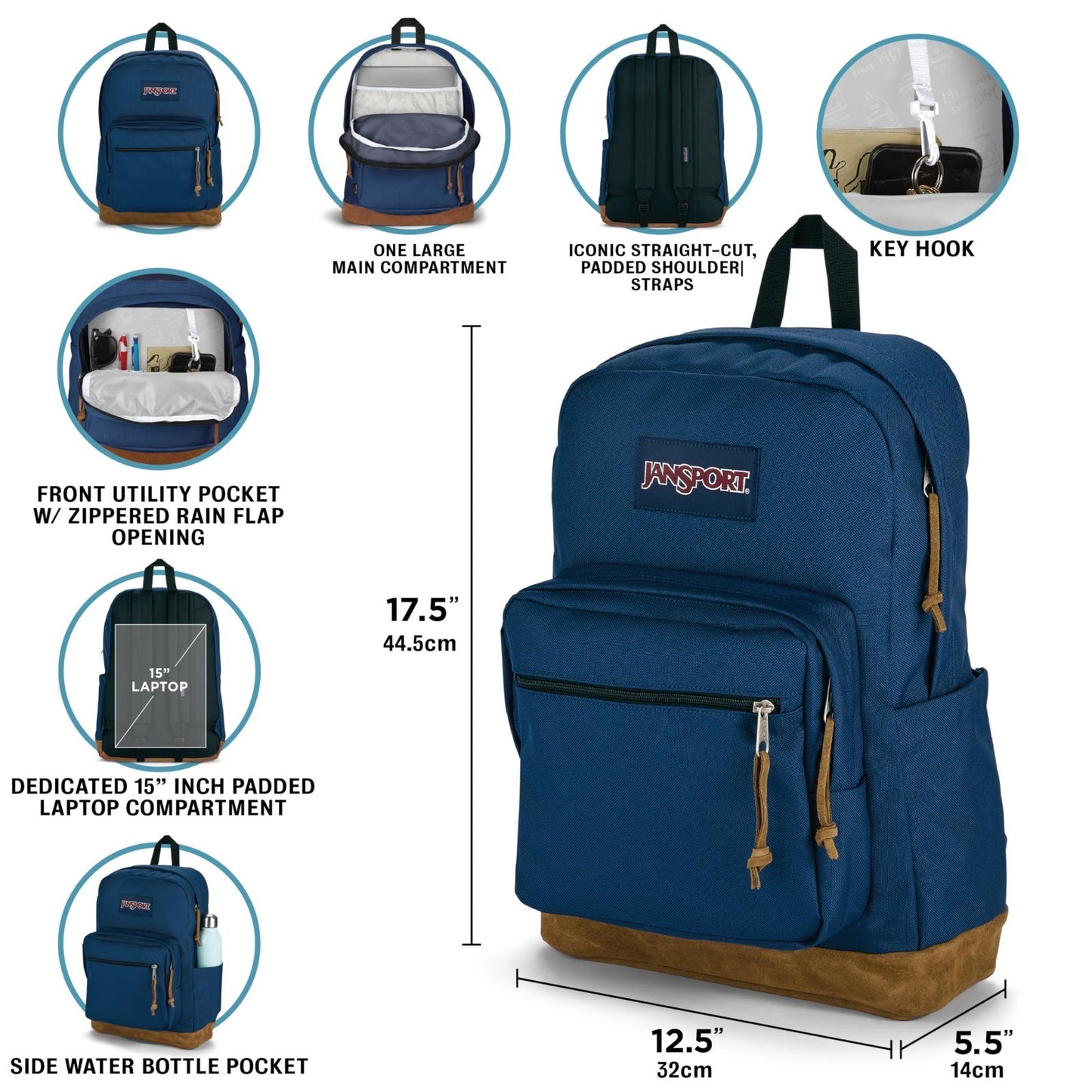 Durable Daypack Backpack with Padded 15" Laptop Sleeve & Water Bottle Pocket   G2
