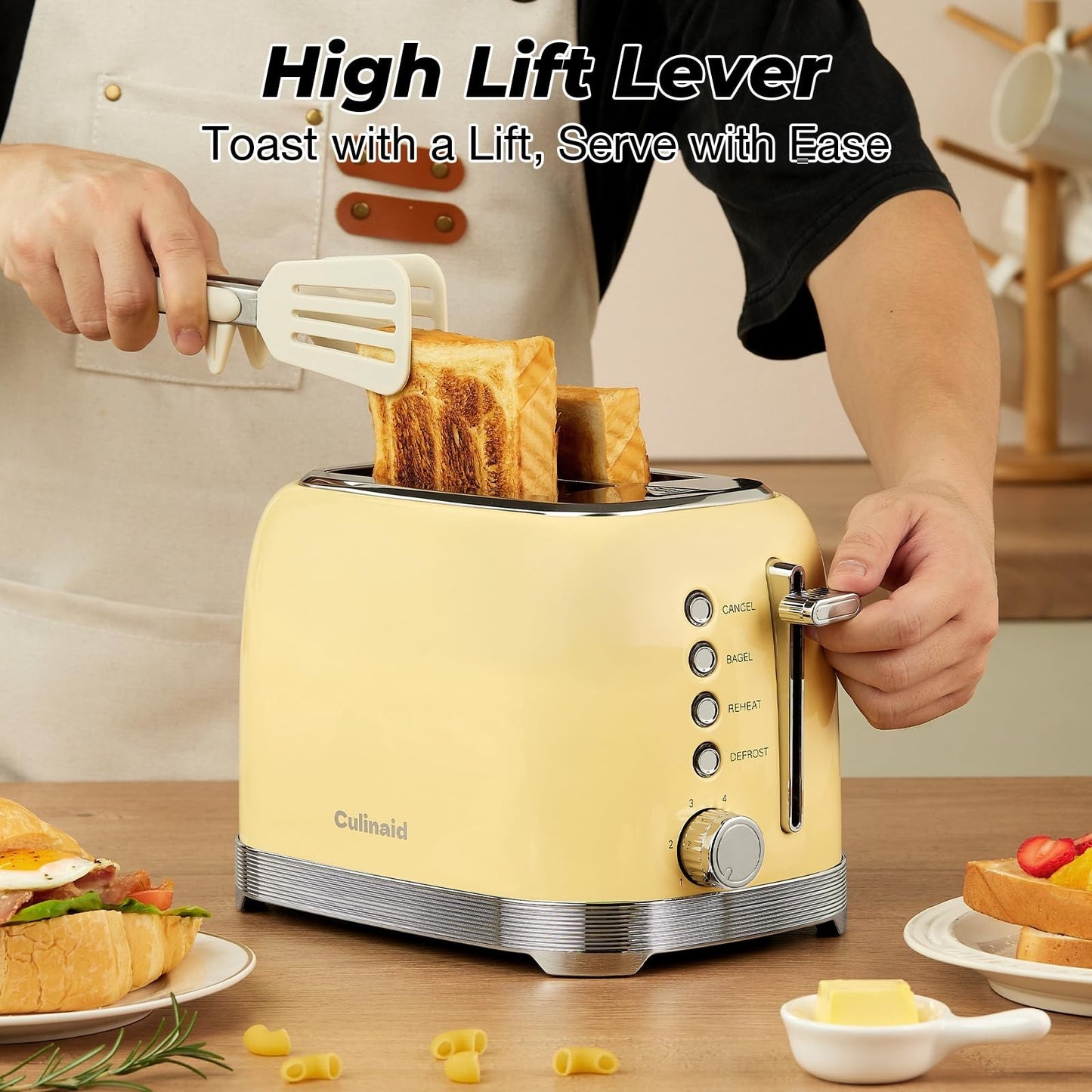 Retro 2 Slice Stainless Steel Toaster   Stylish Yellow Design, Fast Toasting6