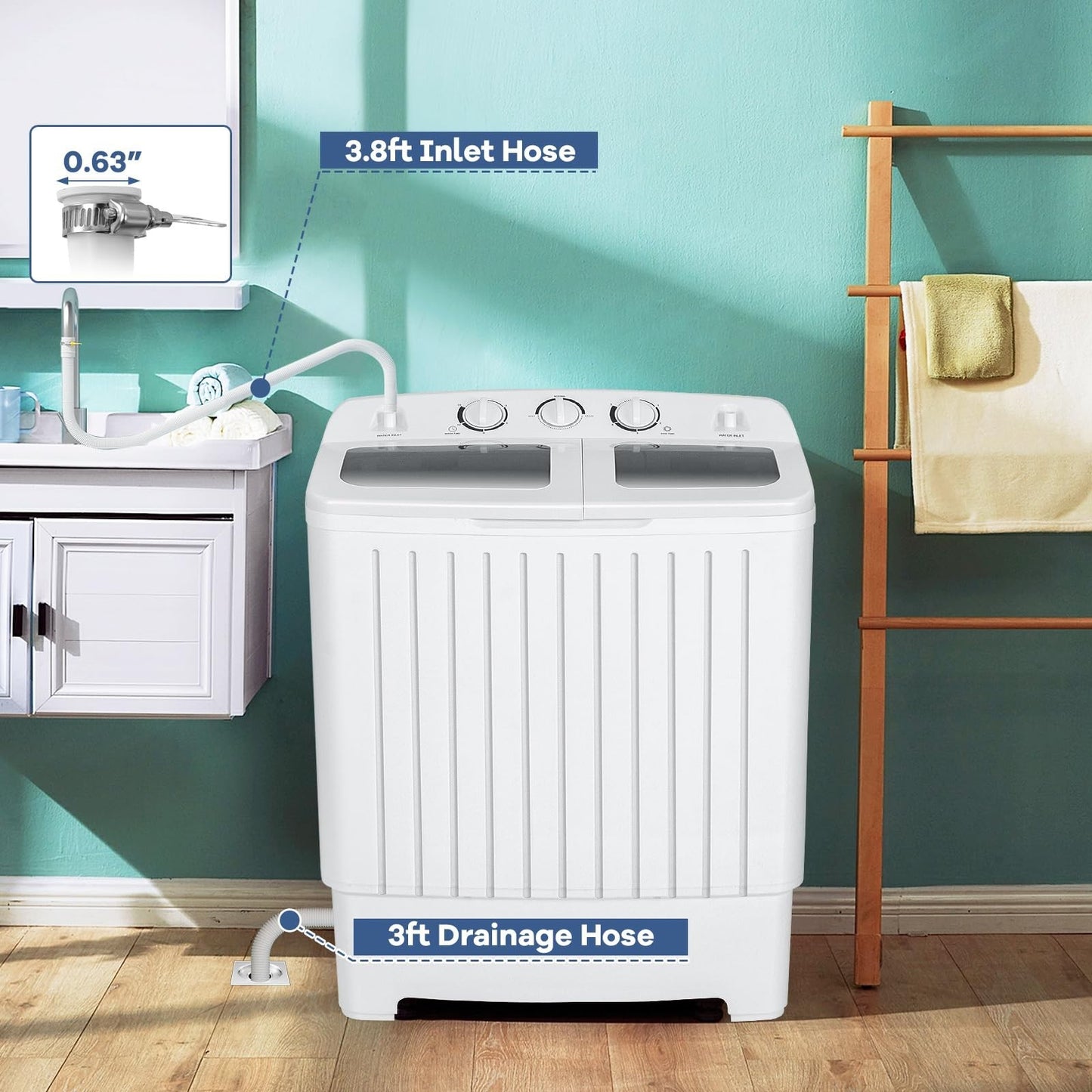 Portable Washing Machine 20lbs Twin Tub Washer & Spinner Combo Mini Compact for2