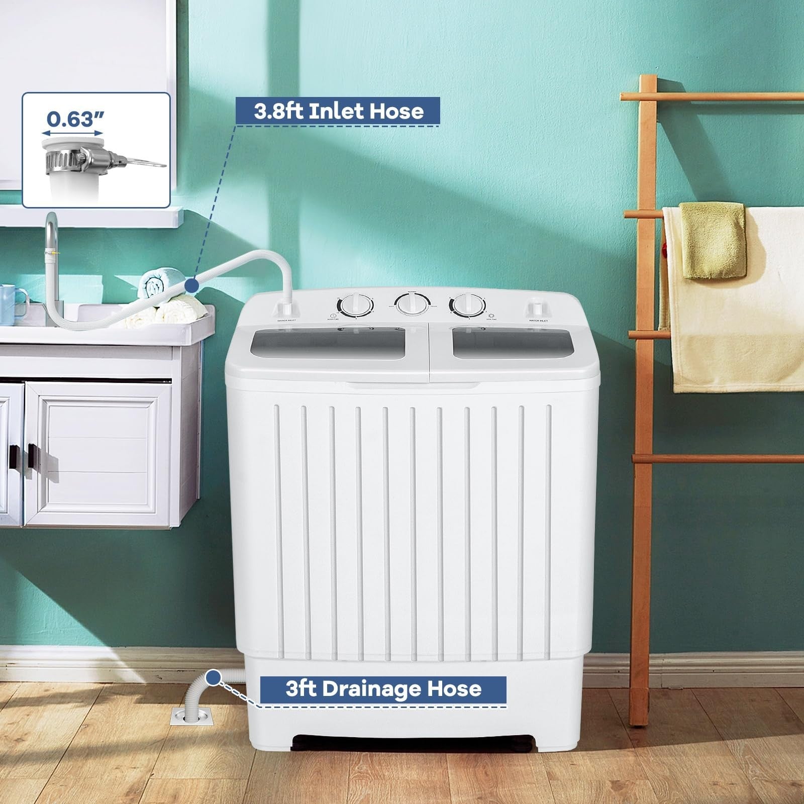 Portable Washing Machine 20lbs Twin Tub Washer & Spinner Combo Mini Compact for2