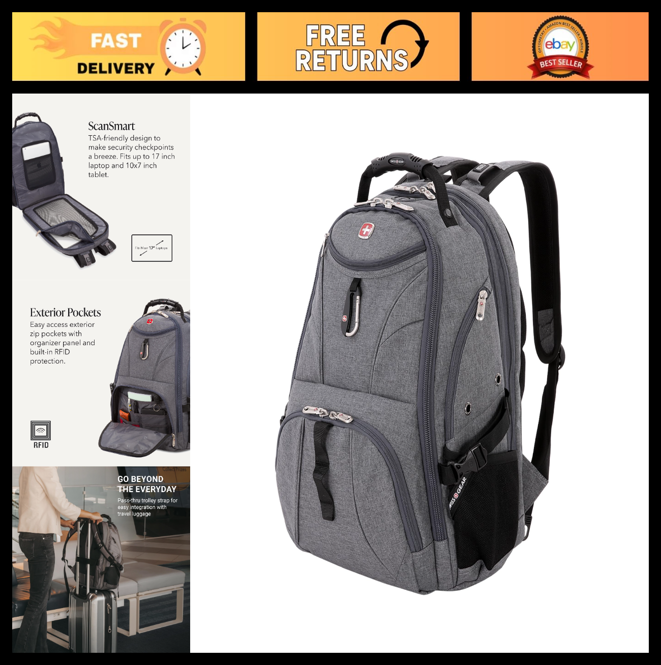 17 Inch Laptop Backpack, TSA Friendly Lay Flat Design, RFID Protection, Tablet P0