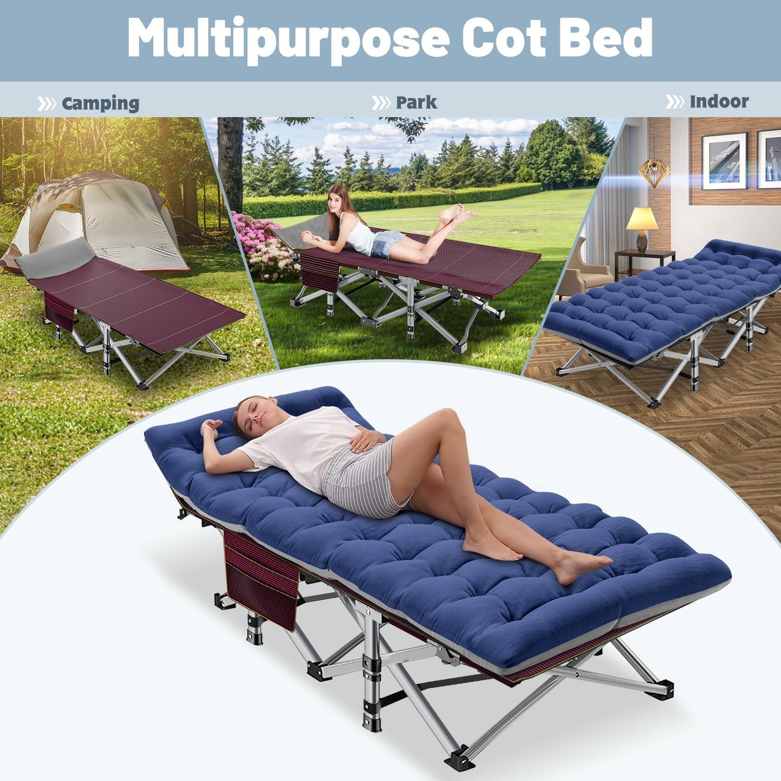 Folding Camping Cot for Adults   28" Wide, 880 lbs Capacity, Padded with Carry B5