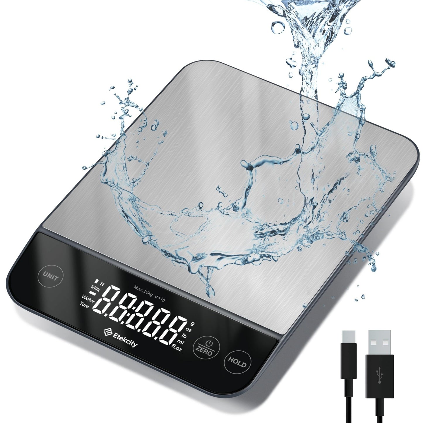 22lb Digital Kitchen Scale   USB Rechargeable, Waterproof, 1g Precision, Tare, 51