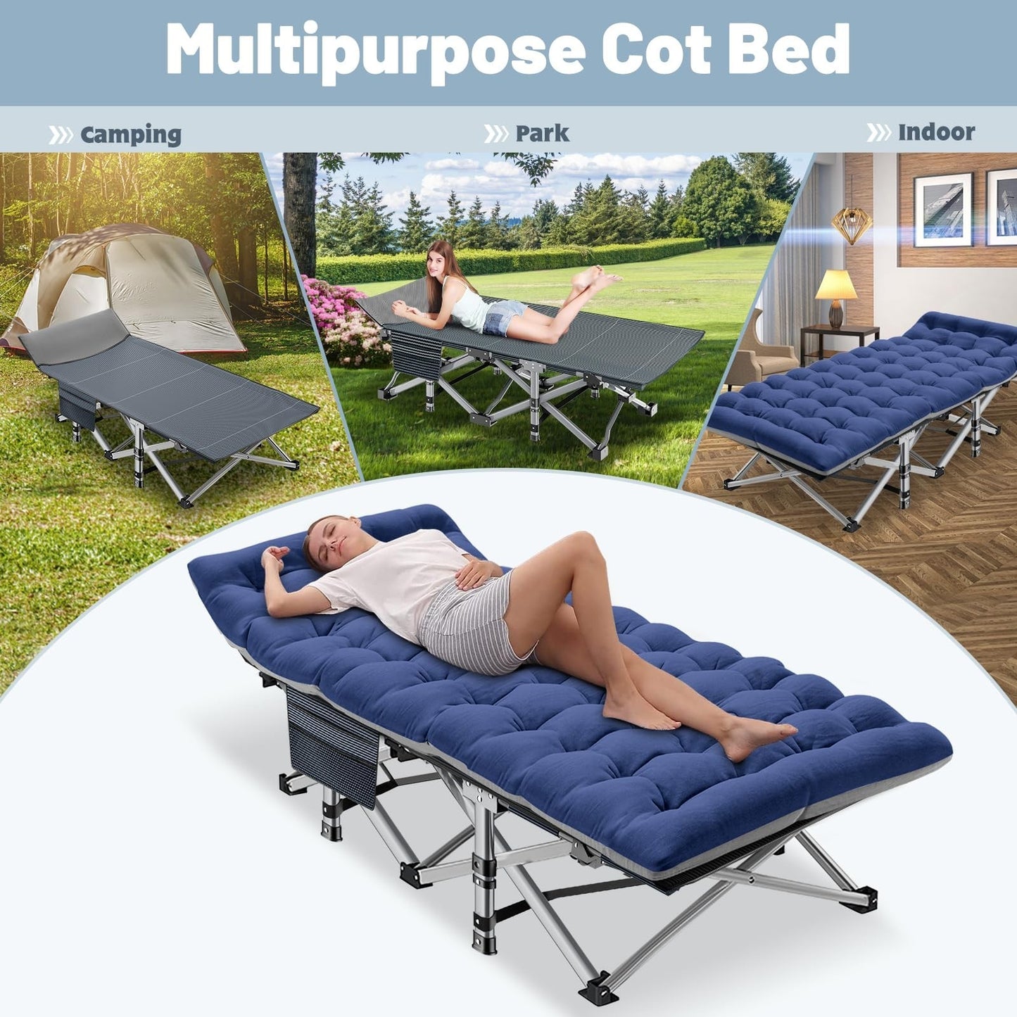 Folding Camping Cot for Adults, 28" Wide, 880 lbs Capacity, Padded & Portable wi4
