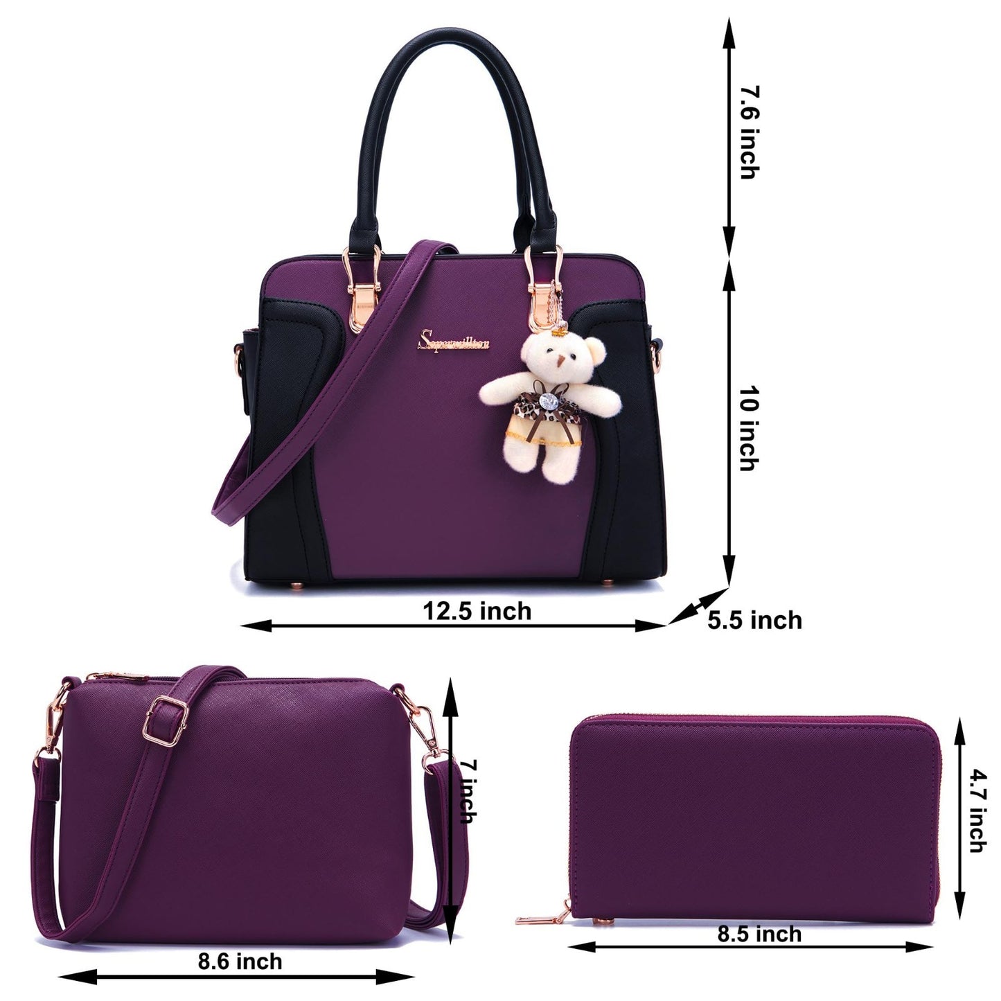 Stylish 3-Piece Handbag Set for Women - Shoulder Bag, Satchel & Wallet Combo4