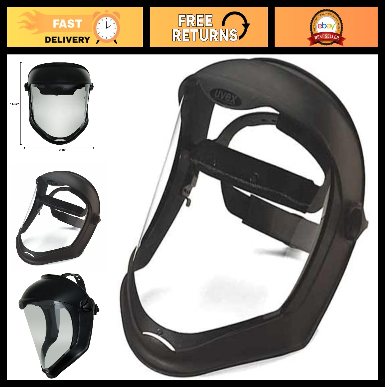 Clear Polycarbonate Face Shield - Anti-Fog Hard Coat Safety Protection Gear0