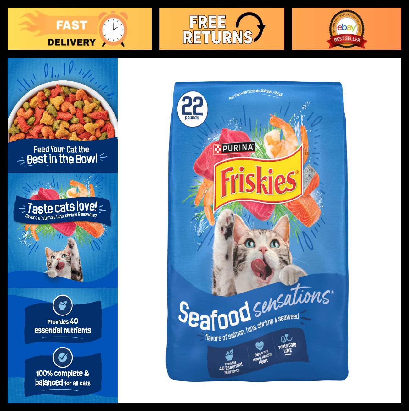 Seafood Sensations Dry Cat Food   Salmon, Tuna & Shrimp Flavors   22 lb Bag0