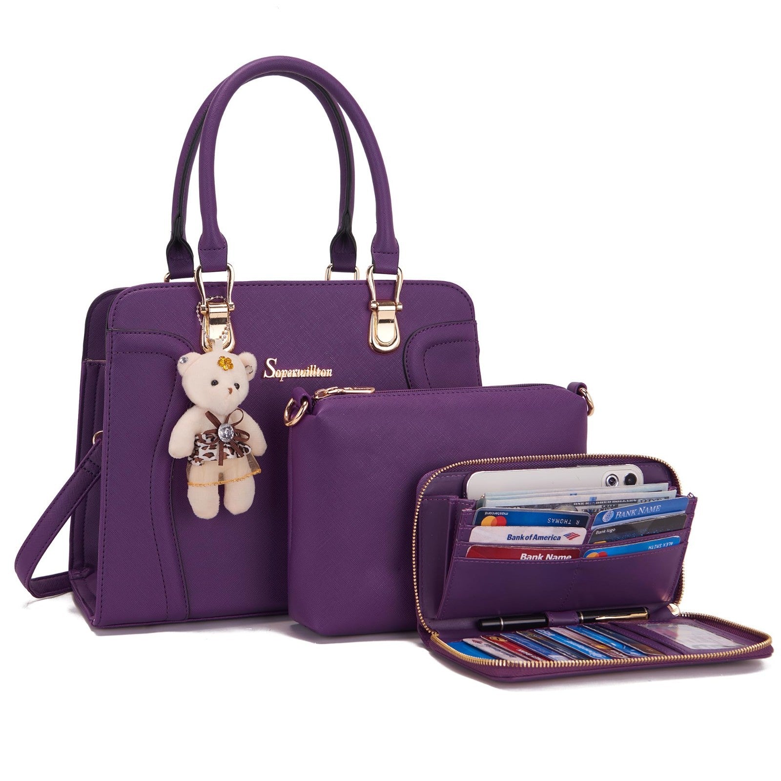 Stylish Women's 3pcs Handbag Set - Shoulder Bag, Satchel & Wallet - Fashion Purs1