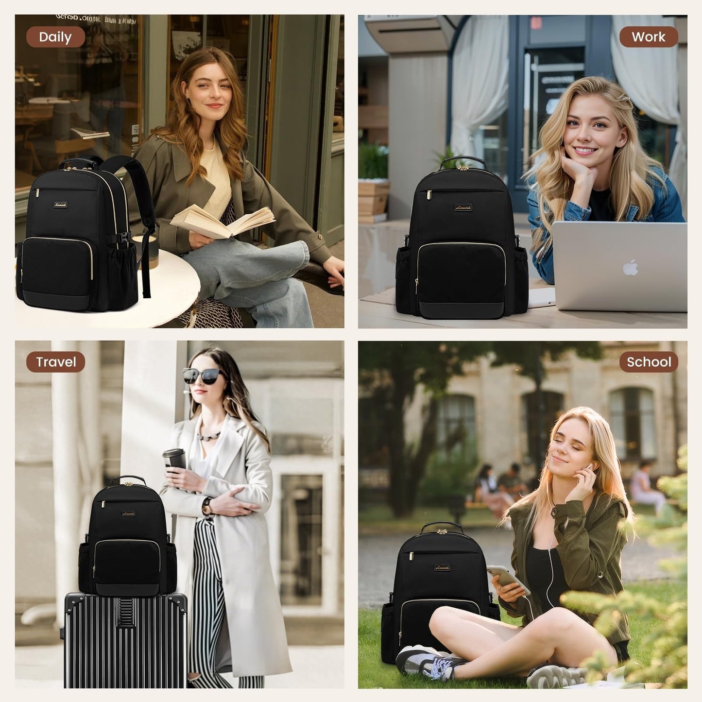 Stylish Waterproof Laptop Backpack for Women, 15.6" Large Capacity Travel Bag, P6