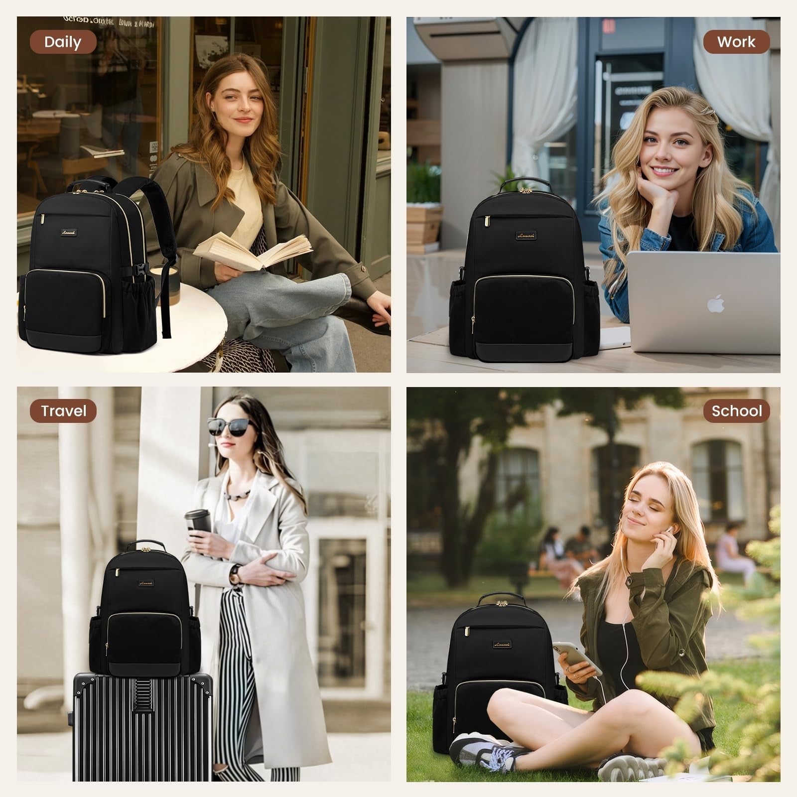 Stylish Waterproof Laptop Backpack for Women, 15.6" Large Capacity Travel Bag, P6