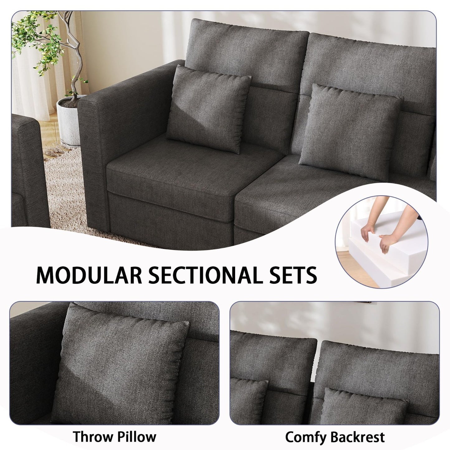 Modern Grey 2-Piece Sofa Set - Comfy 6-Seat Couch & Loveseat for Living Room4