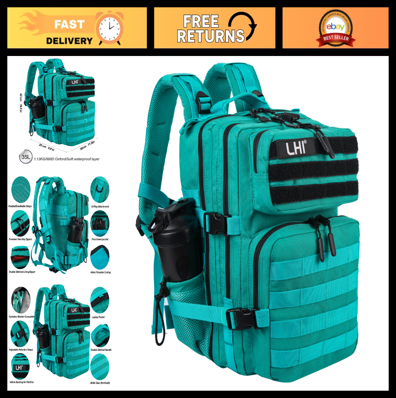 Tactical Military Backpack 25L/35L Army Assault Pack Rucksack with Water Bottle0