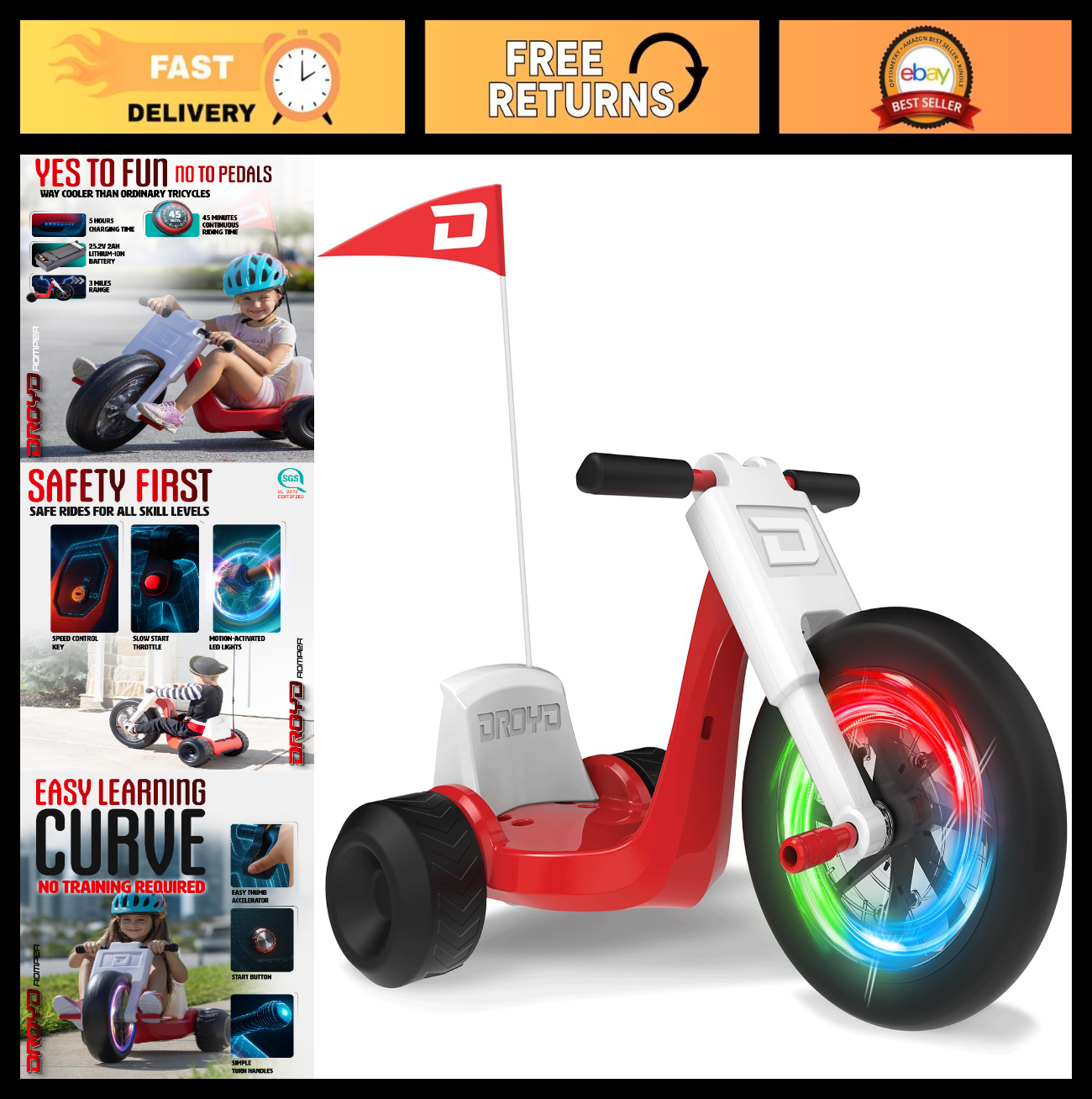 Electric Tricycle for Kids 3+ Years - 24V Safe Toy, 3-6 MPH, Adjustable Seat, LE0