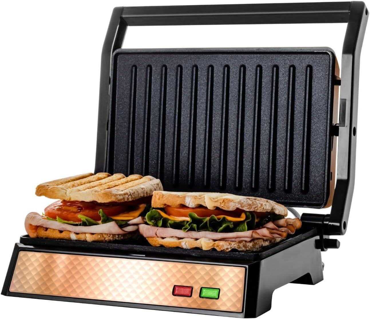 Electric Panini Press Sandwich Maker - 180° Non-Stick Grill for Quesadillas, Bur1