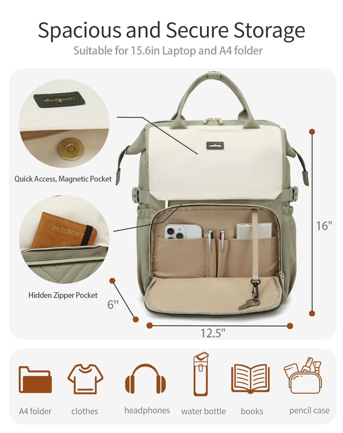 Stylish Laptop Backpack for Women   College Bookbag with USB Charger & Cup Holde3