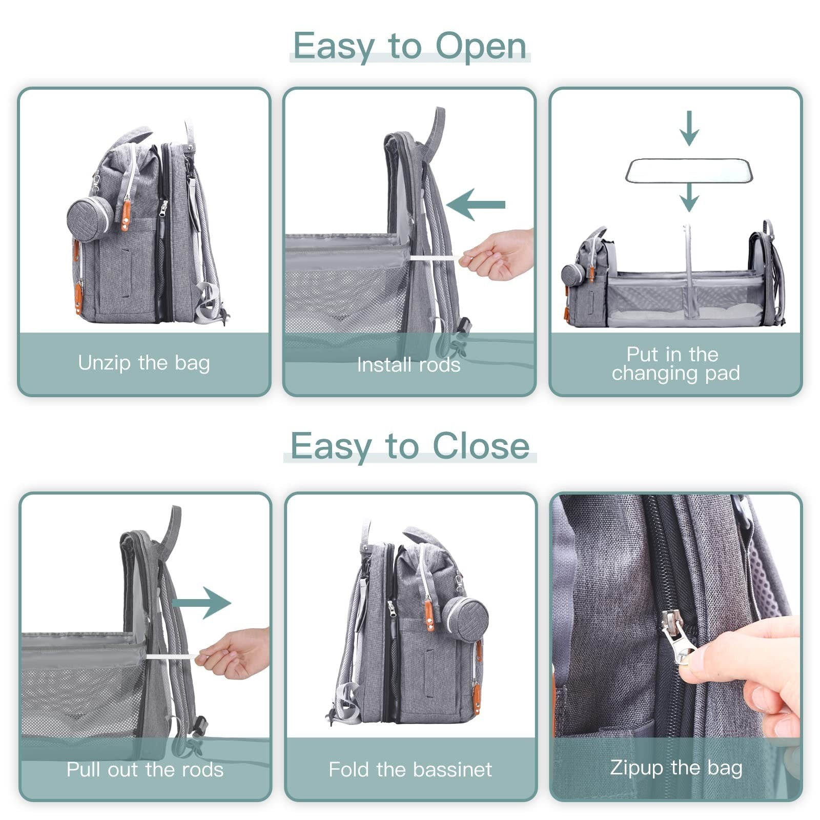 Diaper Bag Backpack with Changing Station   Stylish Baby Bag for Moms, Grey5