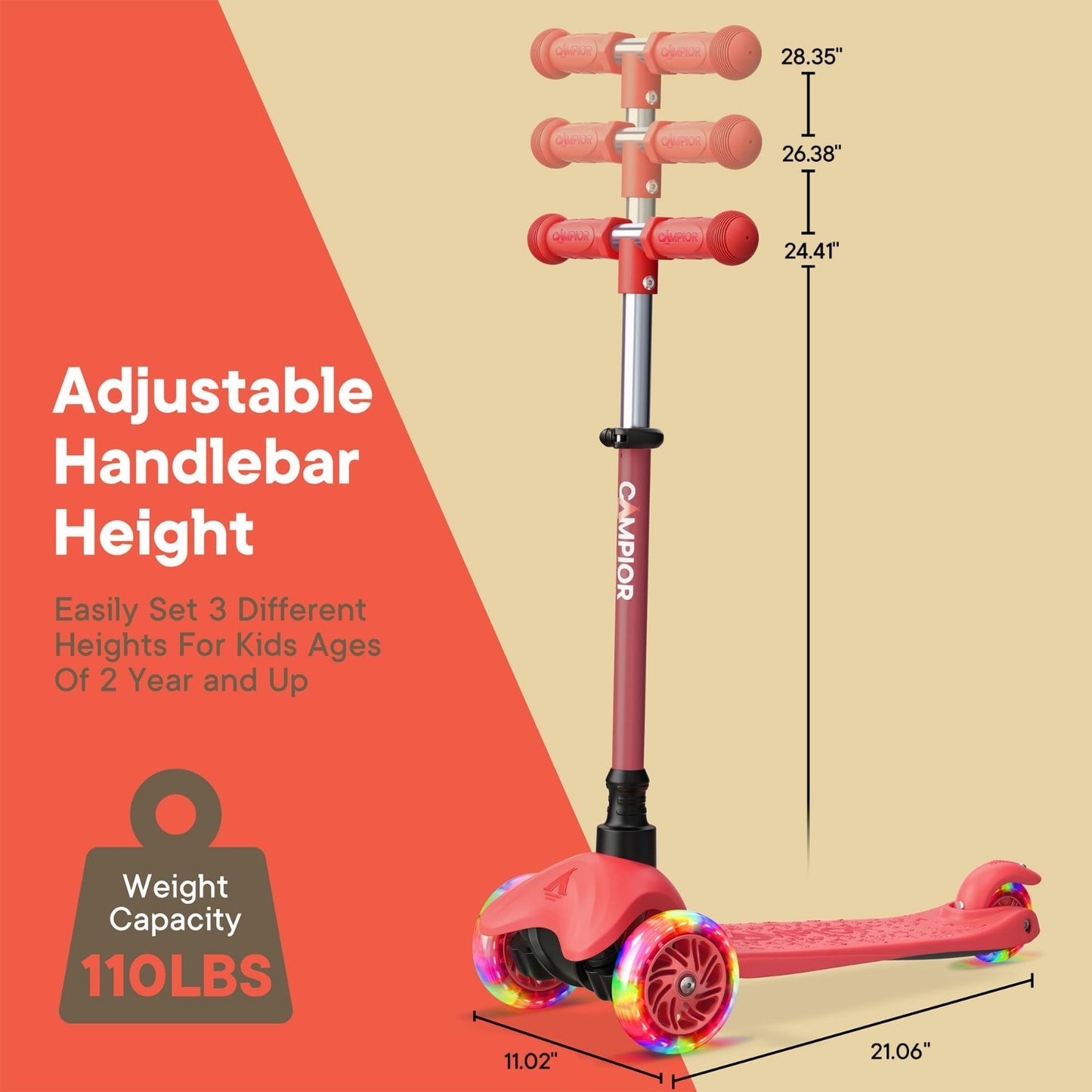 Mini 3-Wheel Kids Scooter - Lean-to-Steer, LED Light Wheels, Adjustable Handleba6
