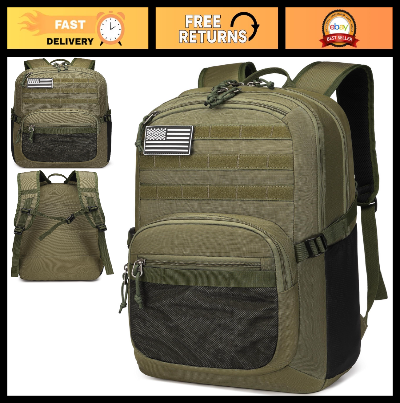 Tactical Military Backpack 40L, 3 Day Assault Pack with Molle System for Outdoor0