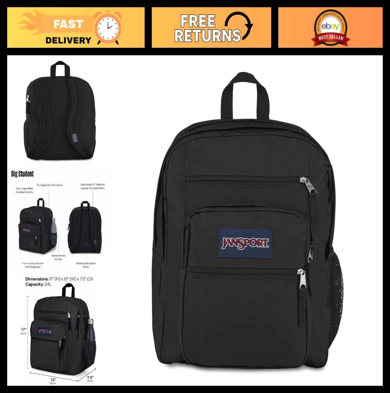 Ergonomic Laptop Backpack with 2 Compartments, 15” Sleeve, Haul Handle   Black0