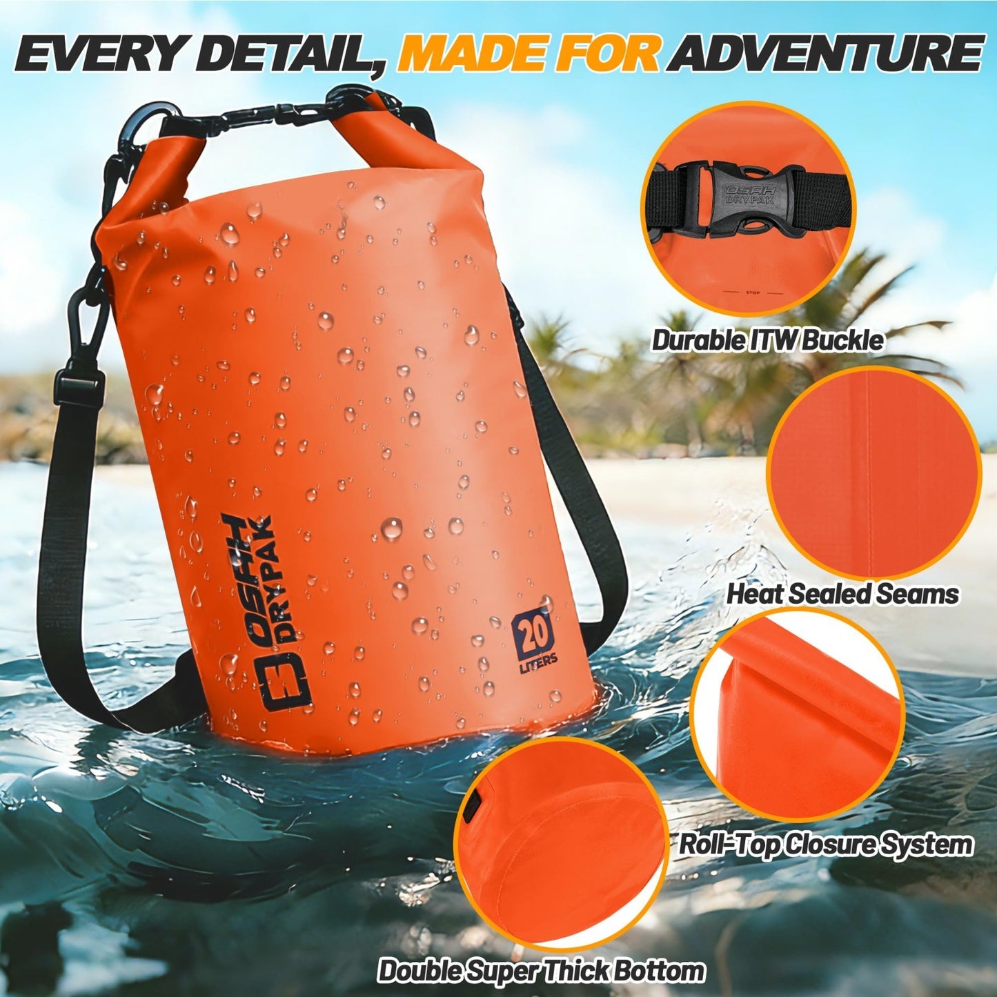 Waterproof Dry Bag 5L-40L Roll Top Lightweight Backpack with Phone Case for Trav3