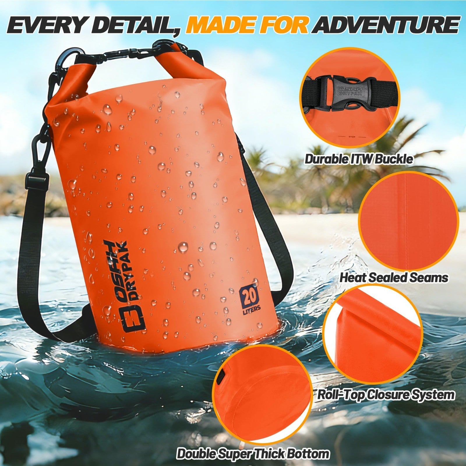 Waterproof Dry Bag 5L-40L Roll Top Lightweight Backpack with Phone Case for Trav3