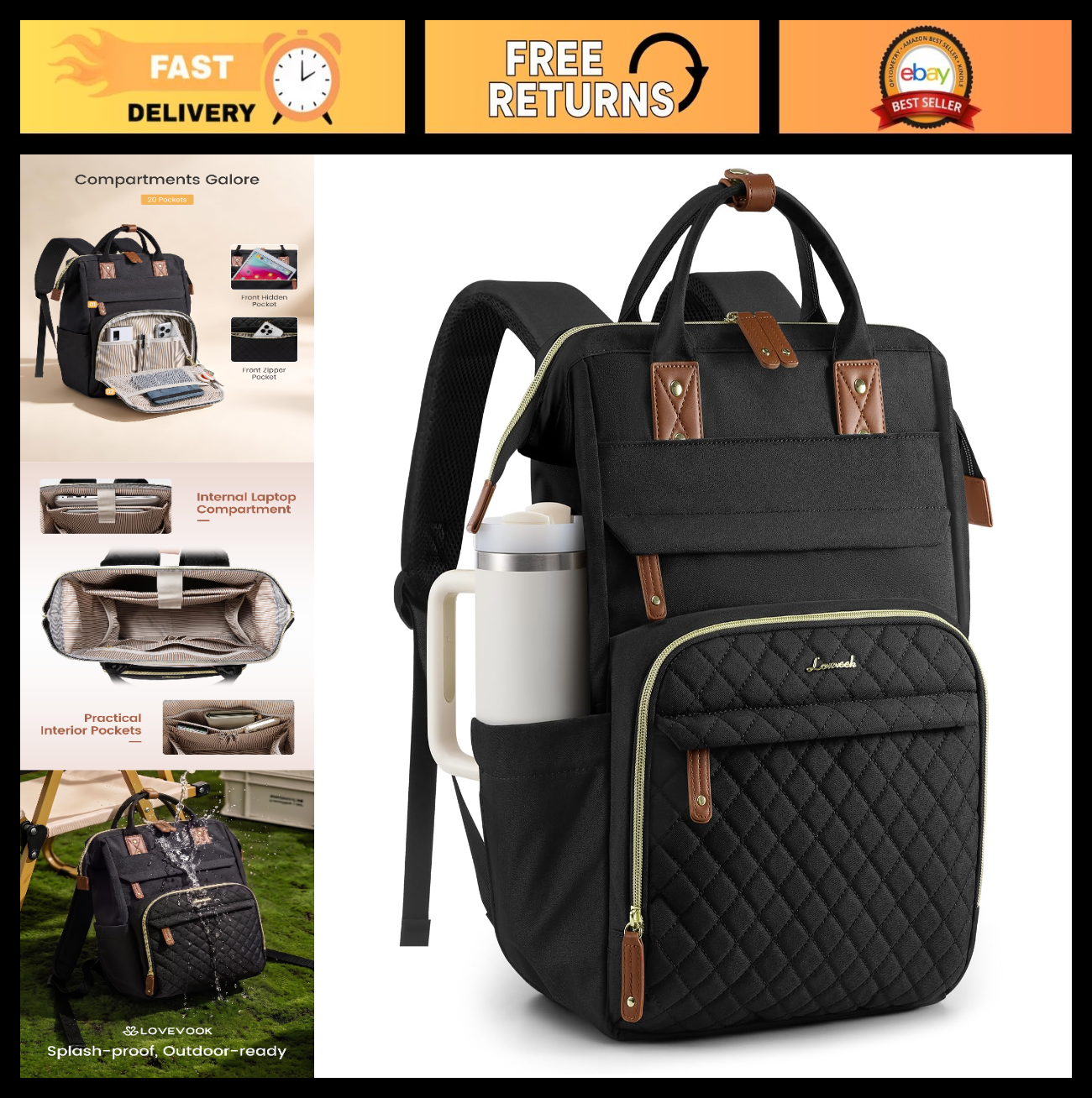 Quilted Laptop Backpack for Women   Stylish Work, Teacher & Nurse Purse0