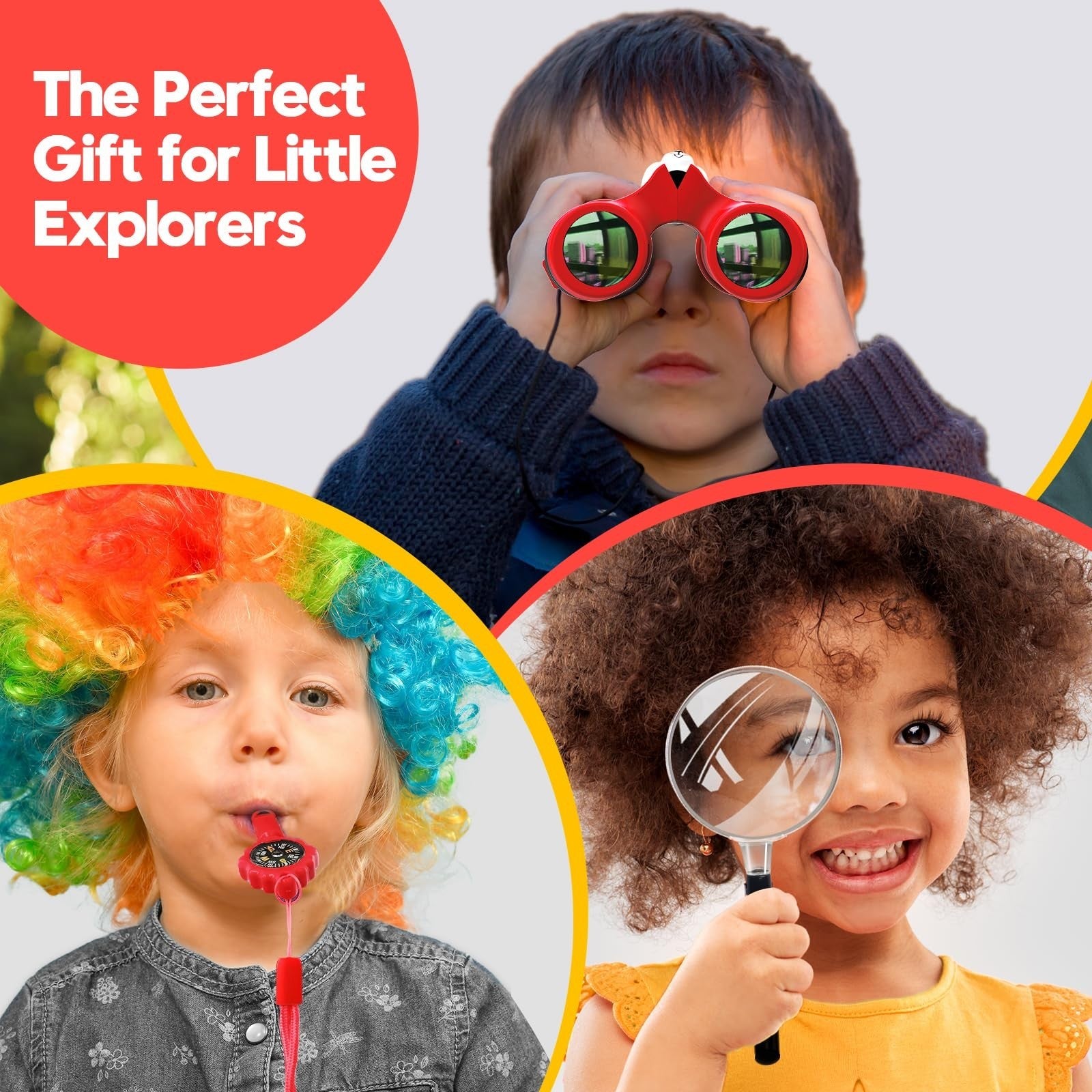 Kids Binoculars 8x21 High Resolution Optics with Magnifying Glass & Compass   Ou4