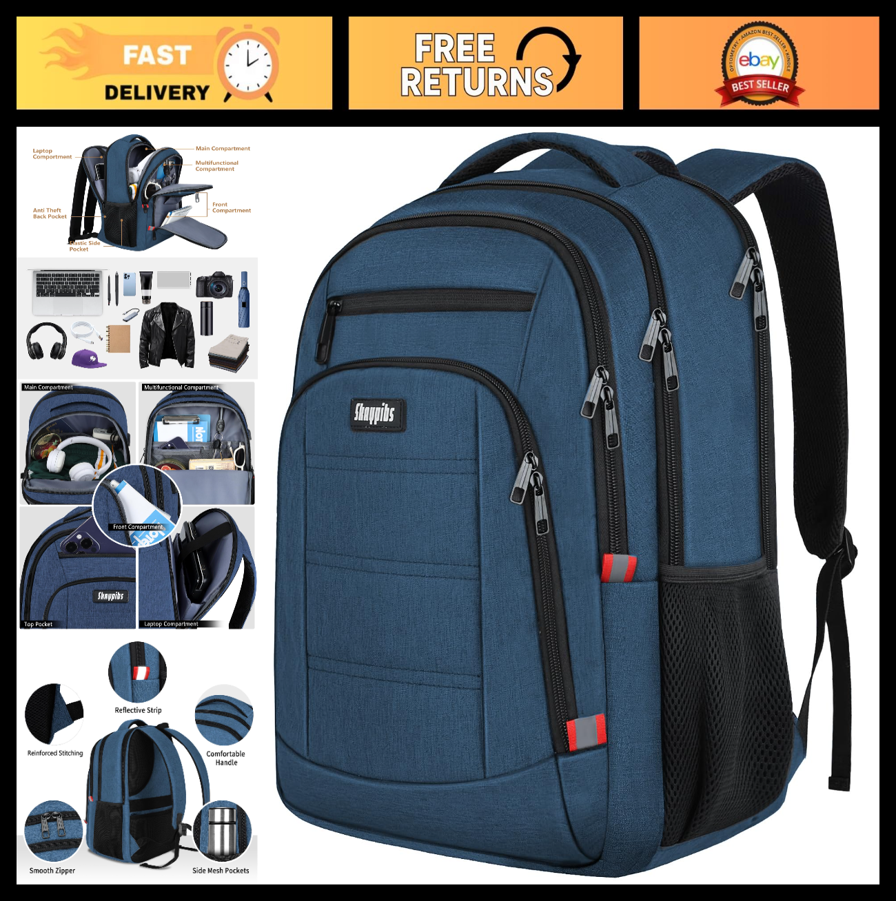 Travel Laptop Backpack 17.3 Inch, Water Resistant Anti Theft Daypack for Work, B0