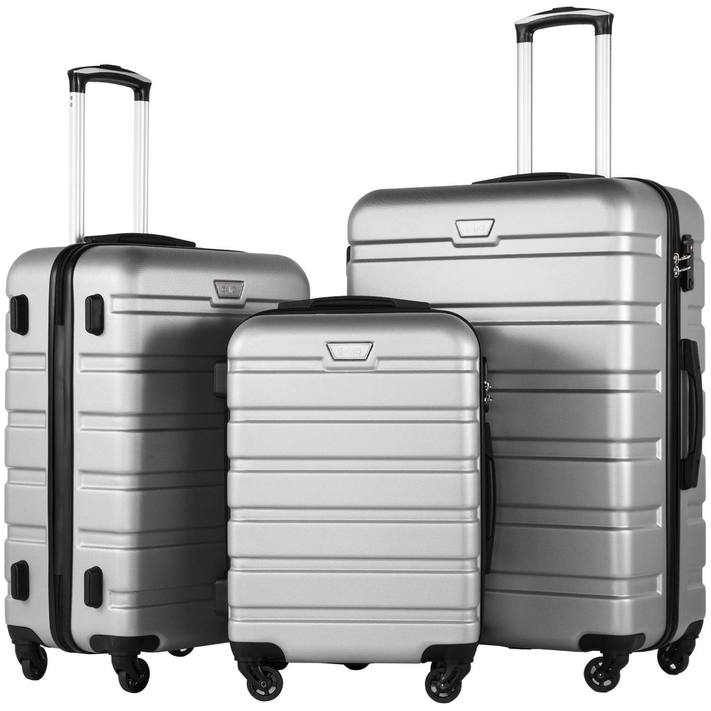 Lightweight 3-Piece Hardshell Luggage Set, 360° Spinner Wheels, TSA Lock, Silver1