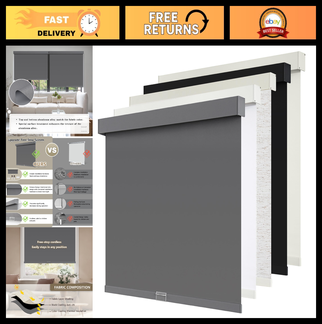 Cordless Blackout Roller Shades 20"W x 72"H Grey   Thermal Insulated, UV Protect0