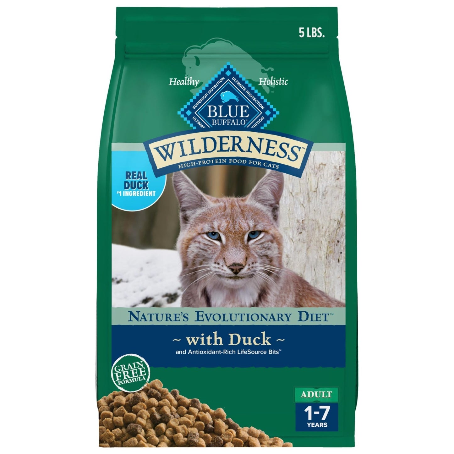 Grain Free Duck Dry Cat Food for Adults, High Protein, 5 lb Bag, Natural Nutriti1