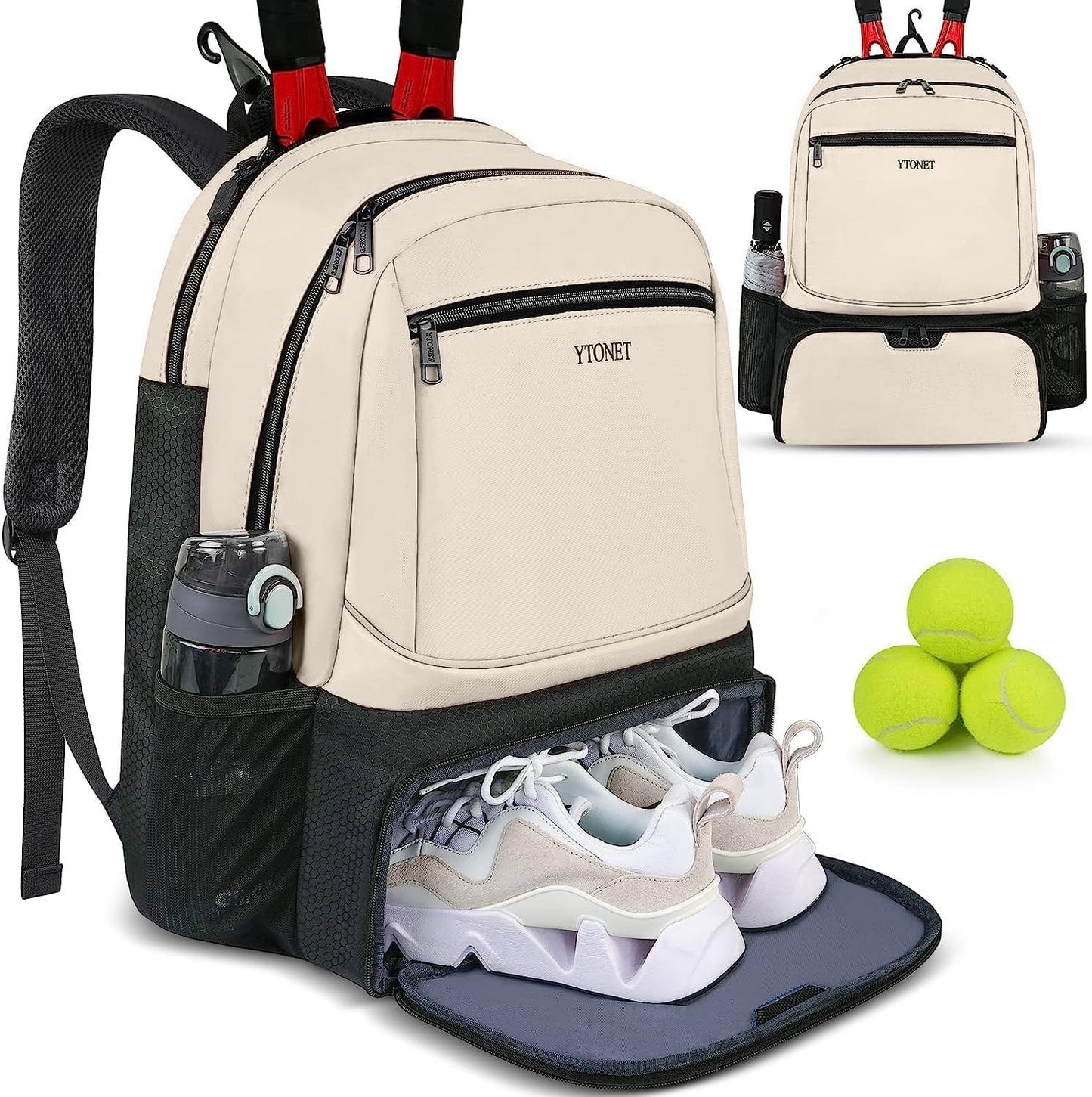 Insulated Tennis Backpack for Men & Women - 2 Rackets, Shoe Compartment, Durable1