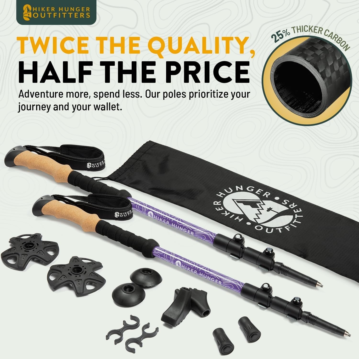 Lightweight Carbon Fiber Trekking Poles - Collapsible Hiking Sticks with Cork Gr2