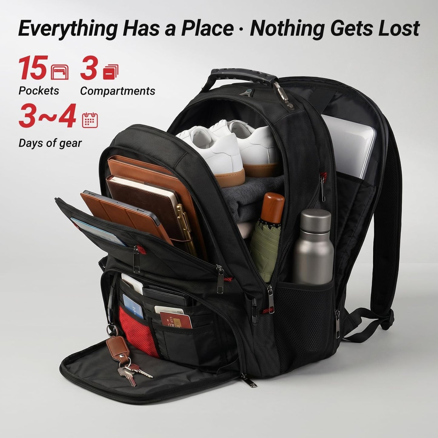Large Laptop Backpack for Men, Heavy Duty Travel Bag, Waterproof, Multi Compartm2