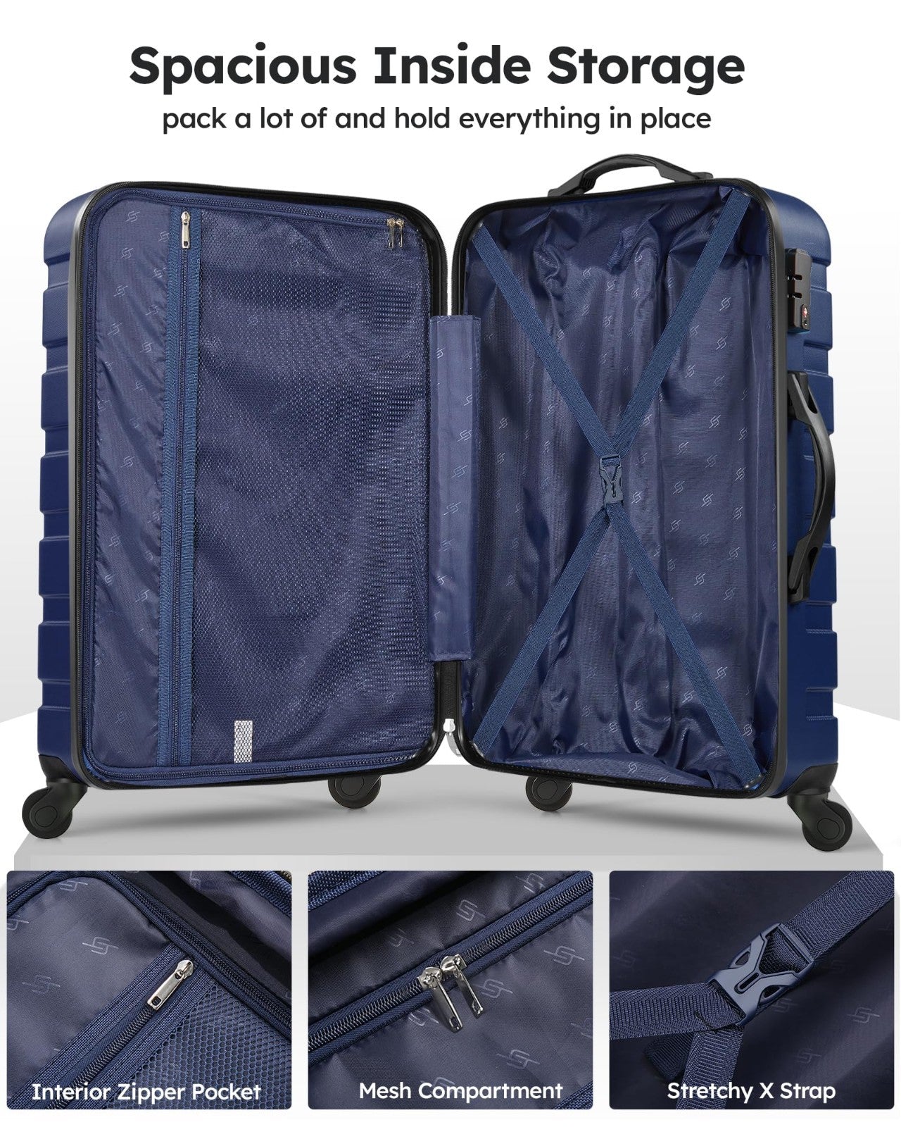 3 Piece Hard Shell Luggage Set with Spinner Wheels & TSA Lock - 20/24/28" Travel4