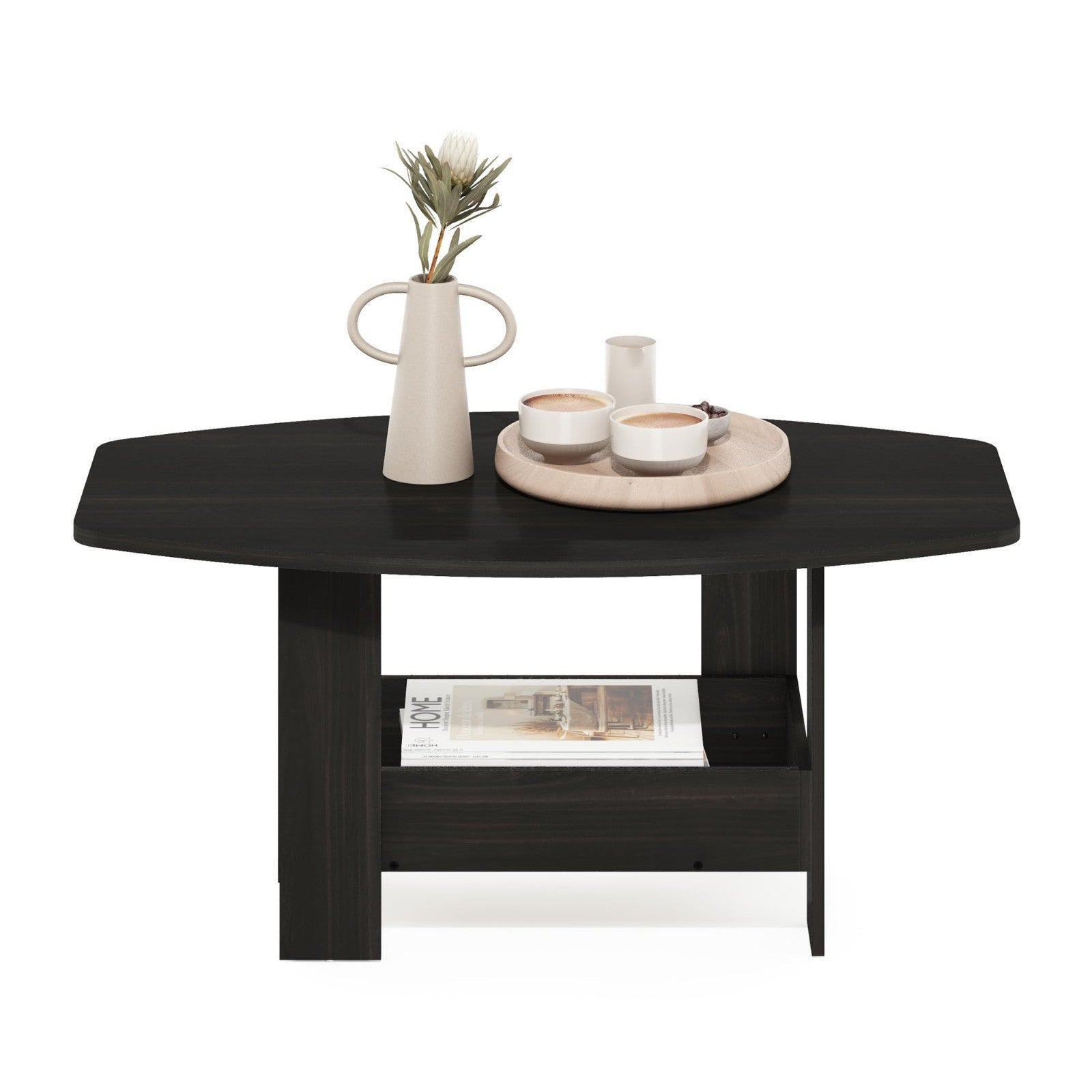 Modern 2-Tier Coffee Table with Lower Shelf - Round Corner Design for Living Roo3