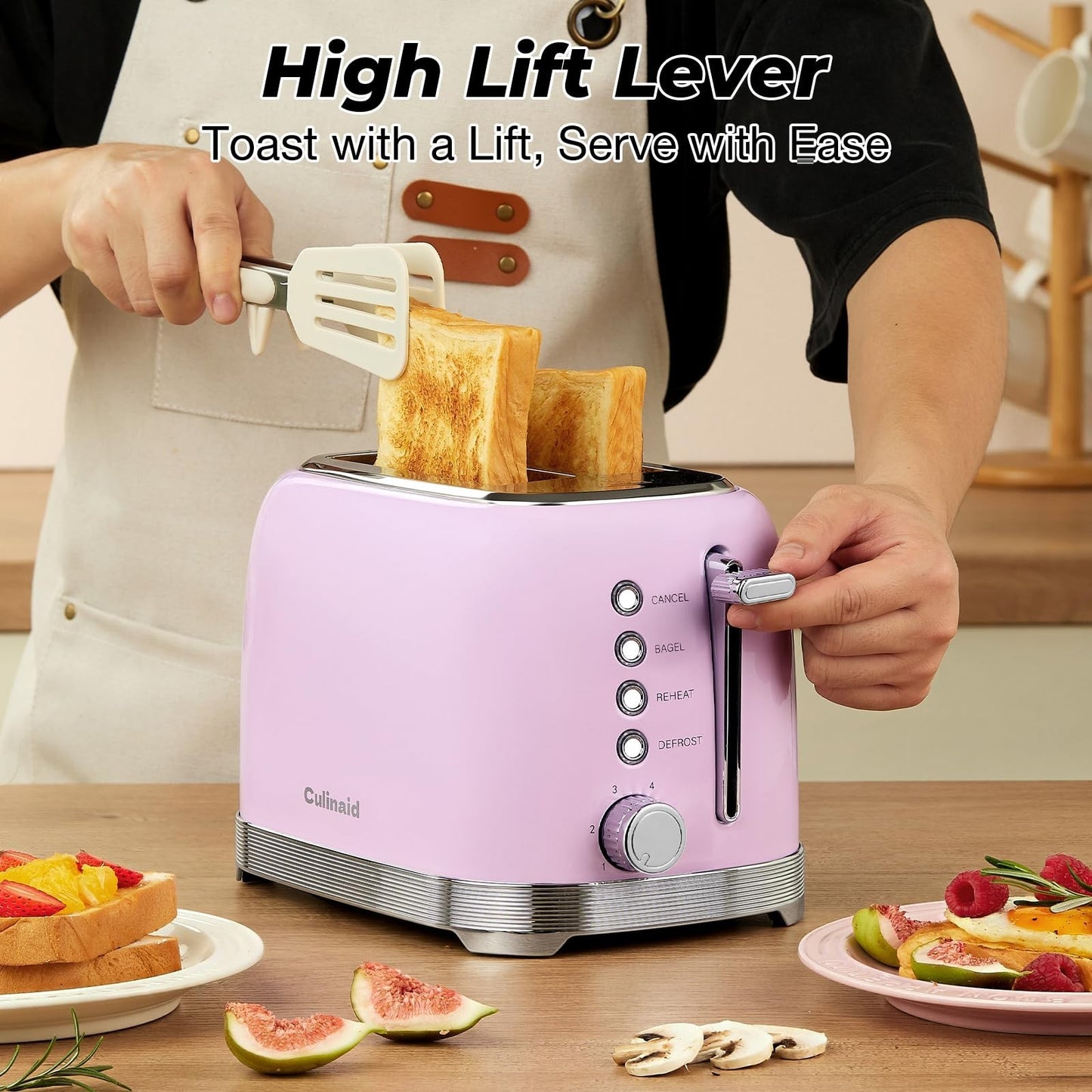 Retro 2 Slice Stainless Steel Toaster in Pastel Pink   Stylish Kitchen Appliance2