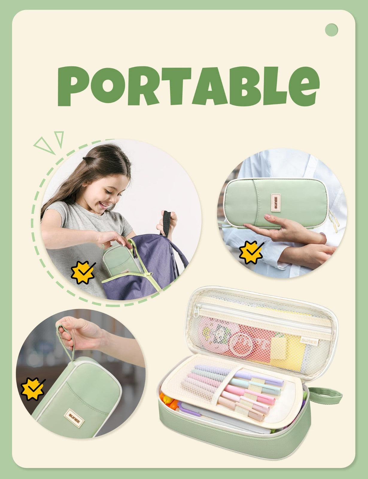 Cute Aesthetic Pencil Case, Large Zippered Pen Pouch, Kawaii Stationery Organize5