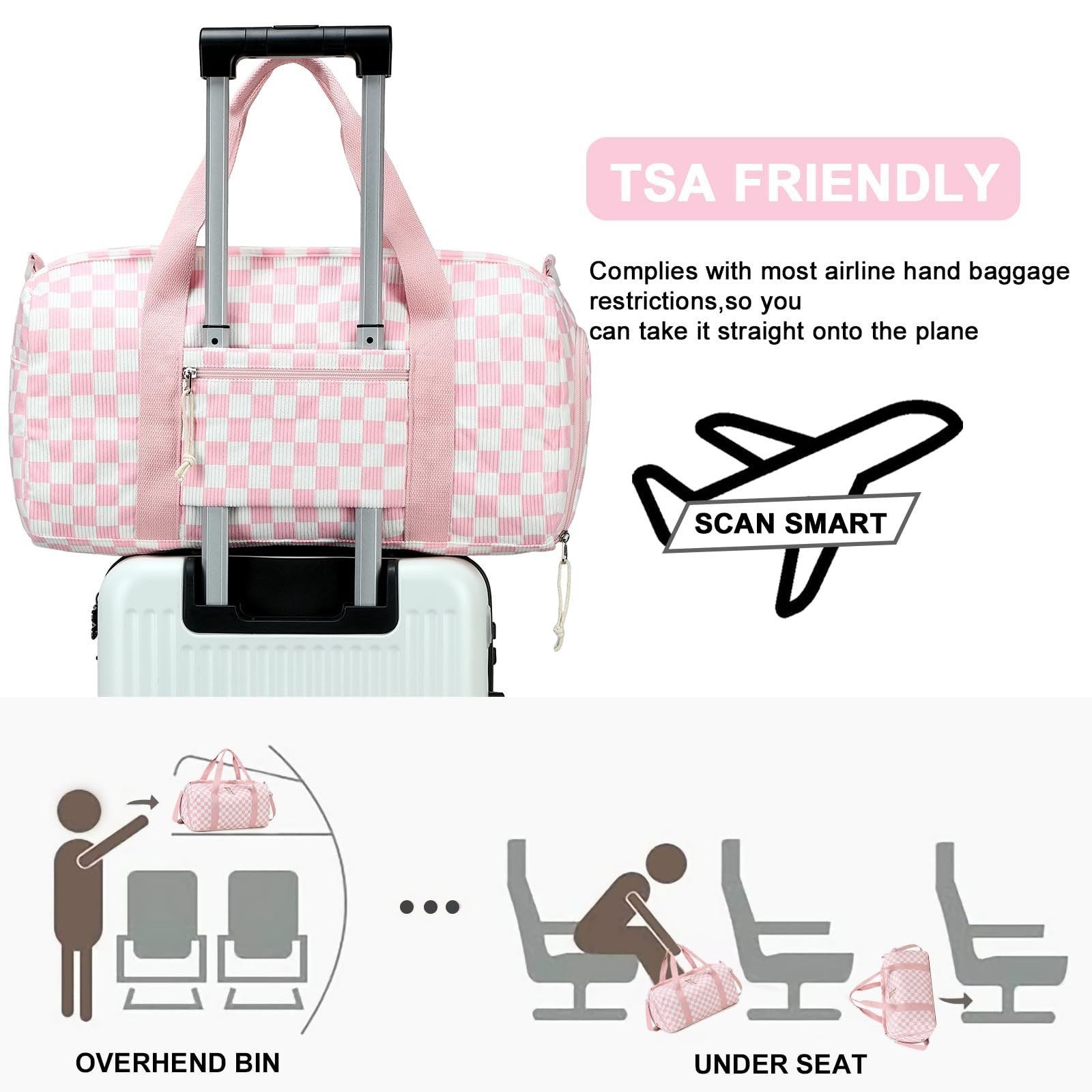 Cute Girls Duffle Bag with Shoes Compartment & Wet Separation - Waterproof Gym T7