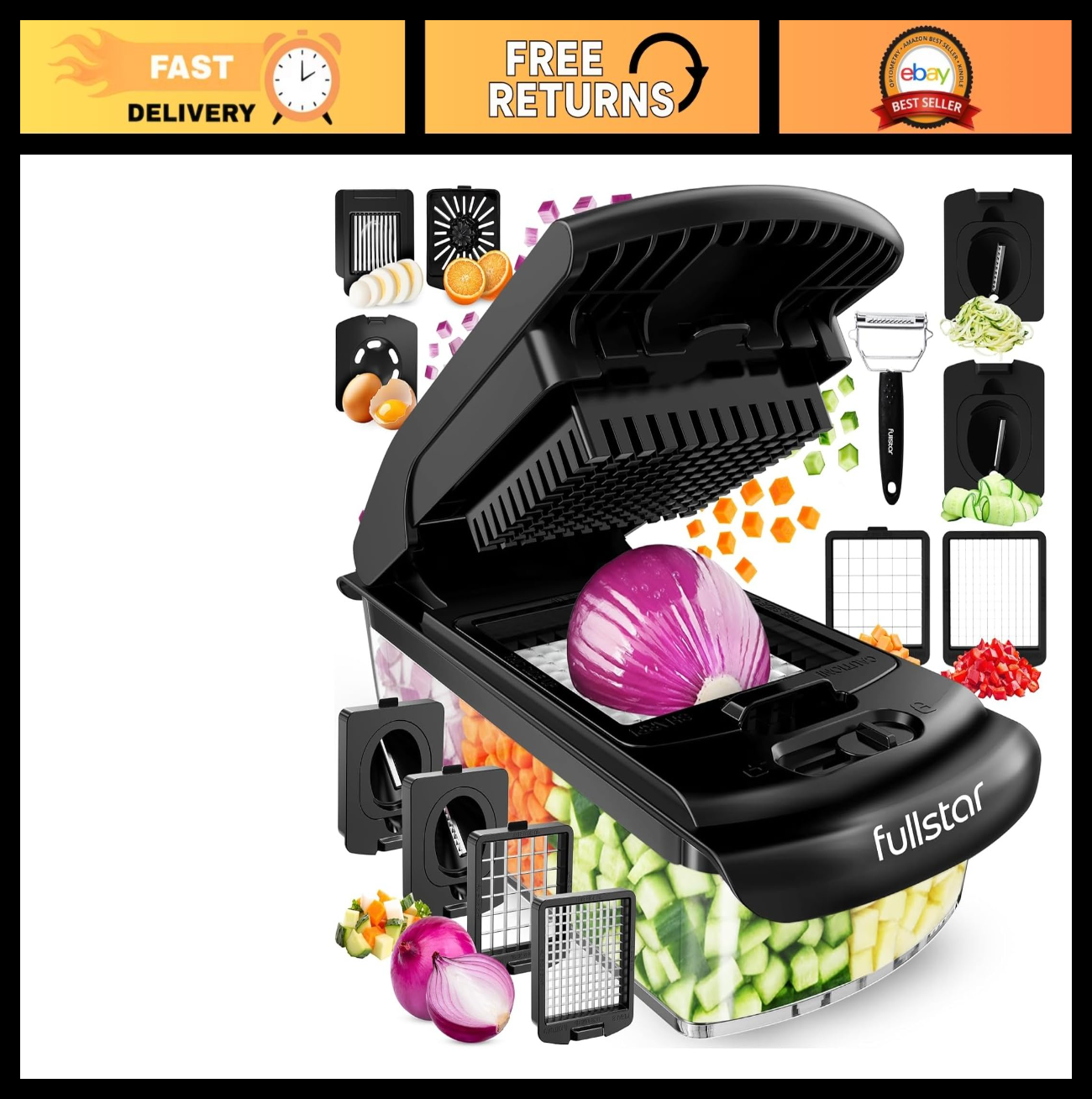 9 in 1 Vegetable Chopper & Spiralizer   Food Slicer with Container, Kitchen Gadg0