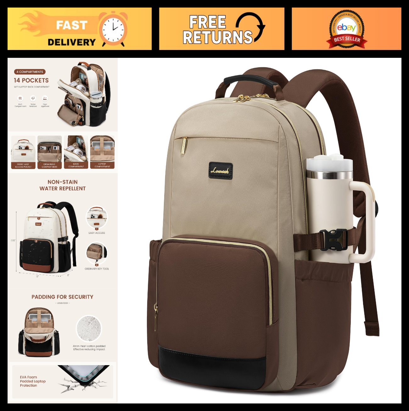Stylish Waterproof Laptop Backpack for Women, 15.6" Large Capacity, Travel Purse0