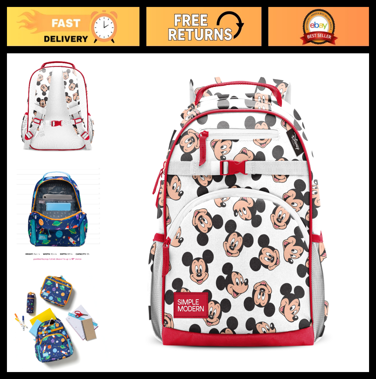 Cute Mickey Mouse Kids Backpack for School | 12L Bookbag for Toddlers & Preschoo0