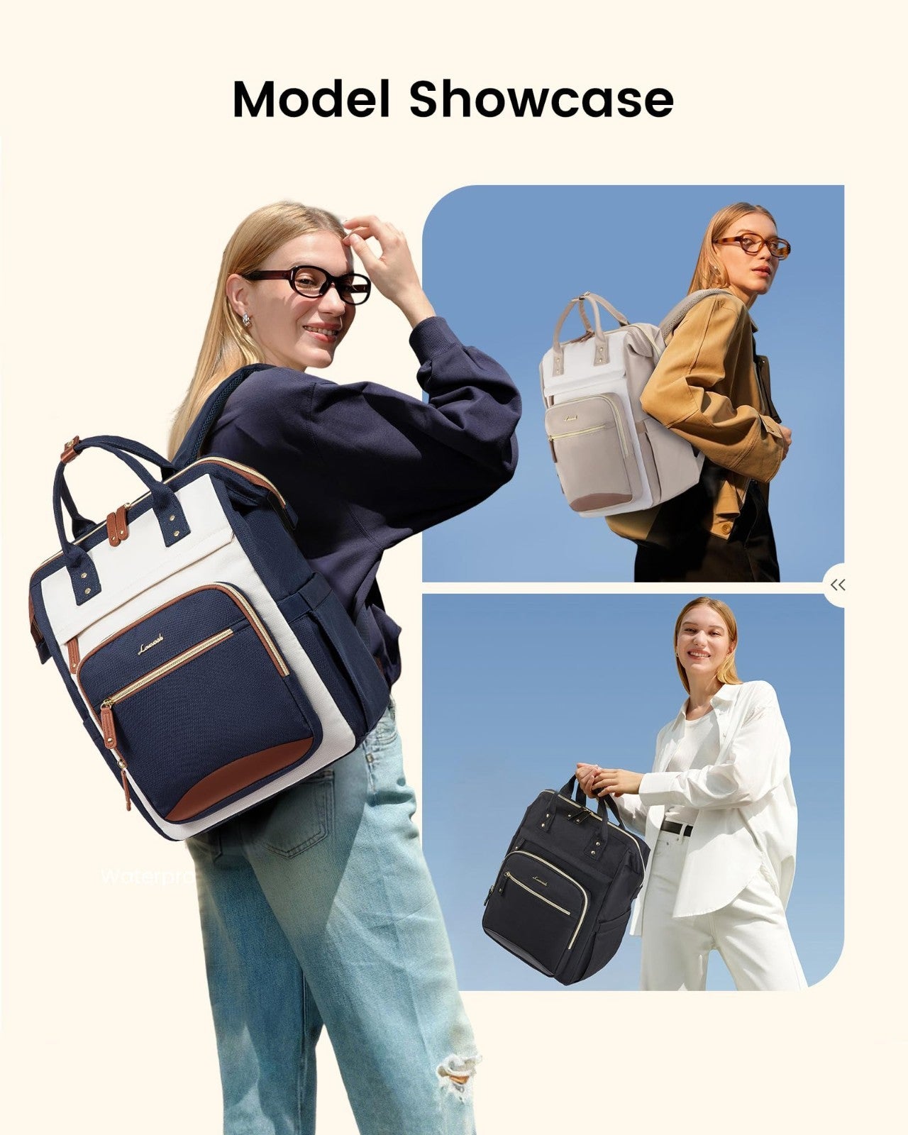 Stylish Waterproof Laptop Backpack for Women, 15.6" Large Capacity Work Bag with2