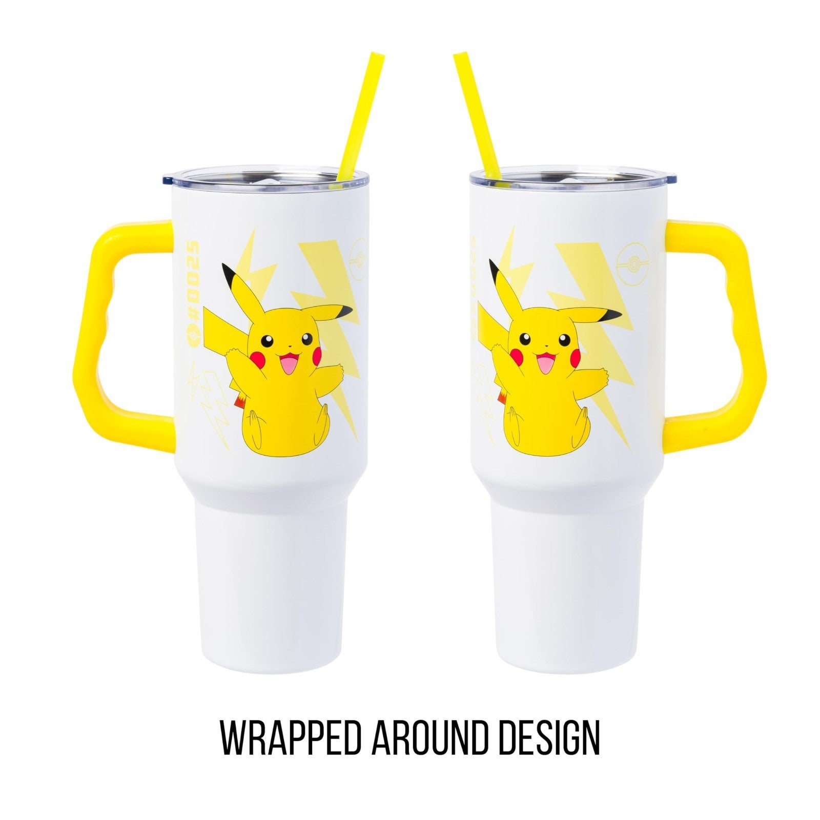 40oz Double Walled Stainless Steel Tumbler with Handle   Pikachu Design, Fits Cu4